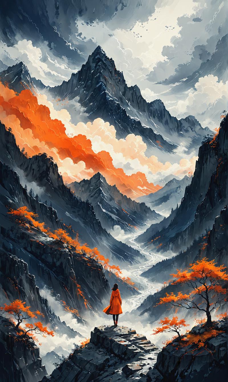 03836-2427076420-Mountains, in the style of dark silver and orange, clouds, cartoonish innocence, slumped_draped, made of emotions, light white a.png